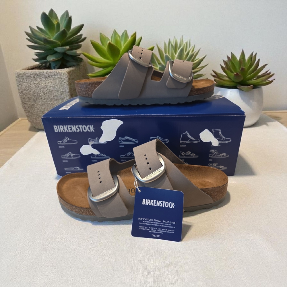Womens Arizona Big Buckle Dove Gray Brown Leather Birkenstock Size 37 US 6 NWB
